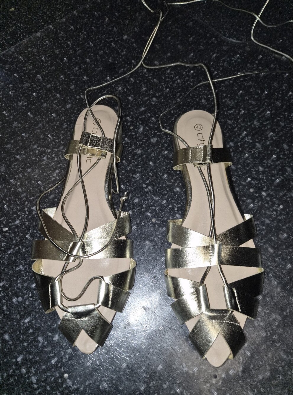 City Chic Metallic Gold Lace-Up Flat Sandals